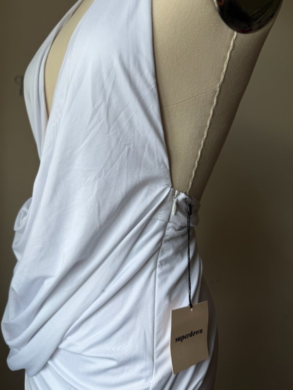 Superdown White Halter Maxi Dress | Deep V Draped Gown | Size M | Wedding Guest - Picture 8 of 8